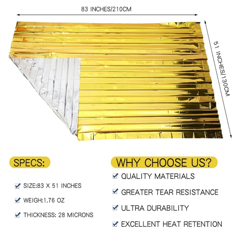 130x210cm Ağır Hizmet Tipi Myl - Survival Blanket Reflective incelemesi ve fiyatı